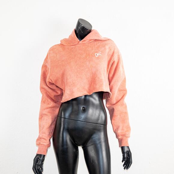 District Vision Raw Cropped Fleece Hoodie Pink dye size Small - Picture 1 of 9